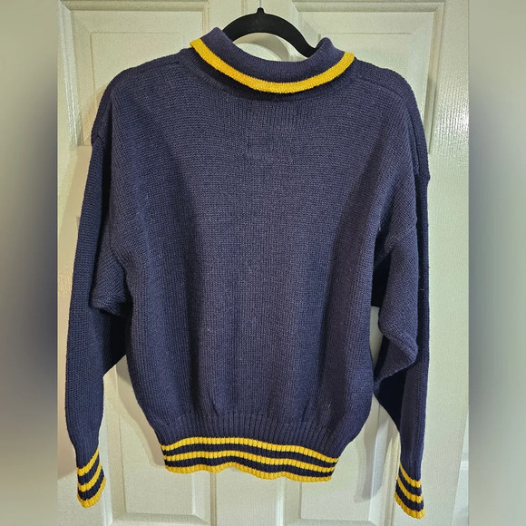 Esprit Sport M 80s Navy Yellow Argyle Wool Collared Sweater Preppy Collegiate - Picture 3 of 7